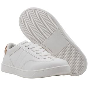 White and Brown Women's Walking Sneakers | Size 11 | Wood Grain Style